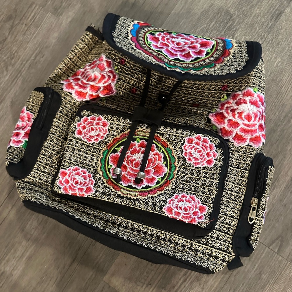 NWT Floral Print Tan With Black Backpack bag For Women